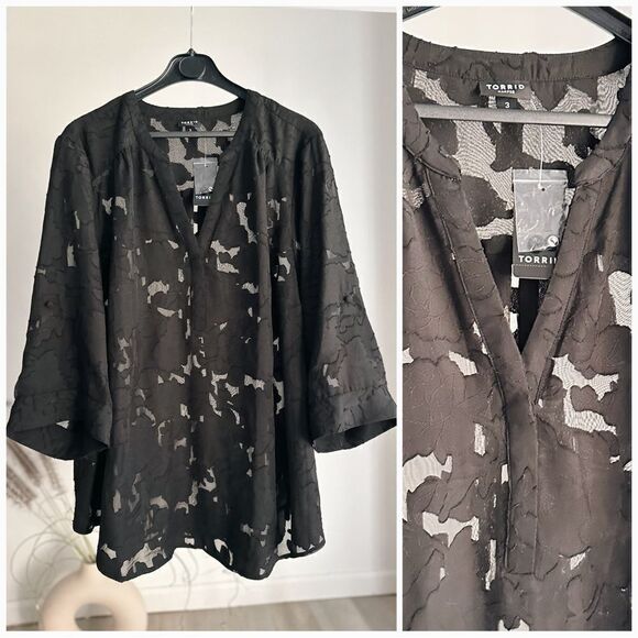 Torrid Harper Chiffon Clip Floral Pullover 3/4 Sleeve Blouse - Picture 1 of 6